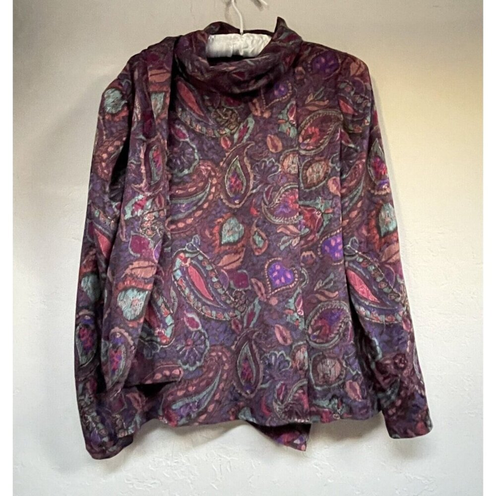 Vintage Oscar De La Renta Top Women's Long Sleeve Cowl Neck Blouse Paisley Print